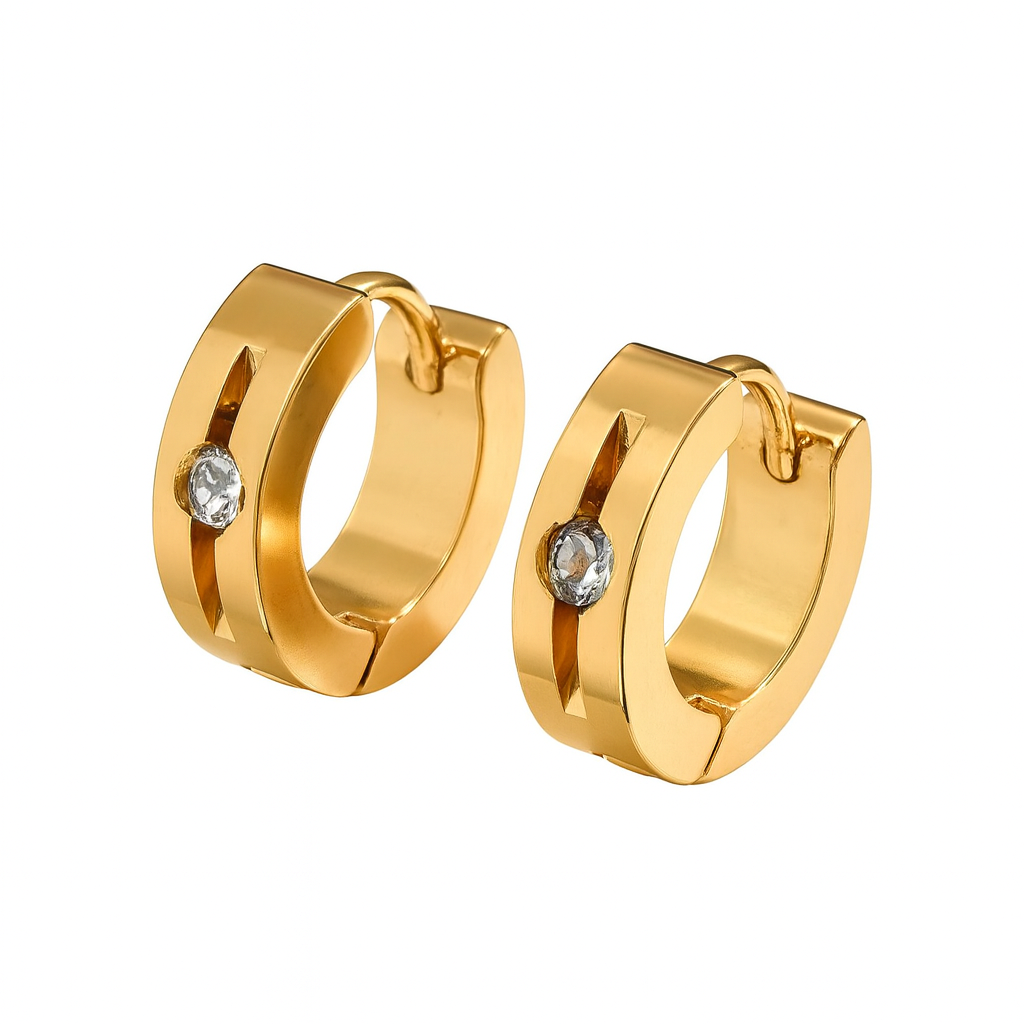 1Pair Men Simple Stainless Steel Gold Earrings