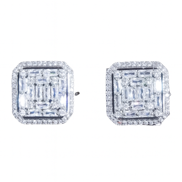925 Silver Plated Princess Cut White Zirconia Earring