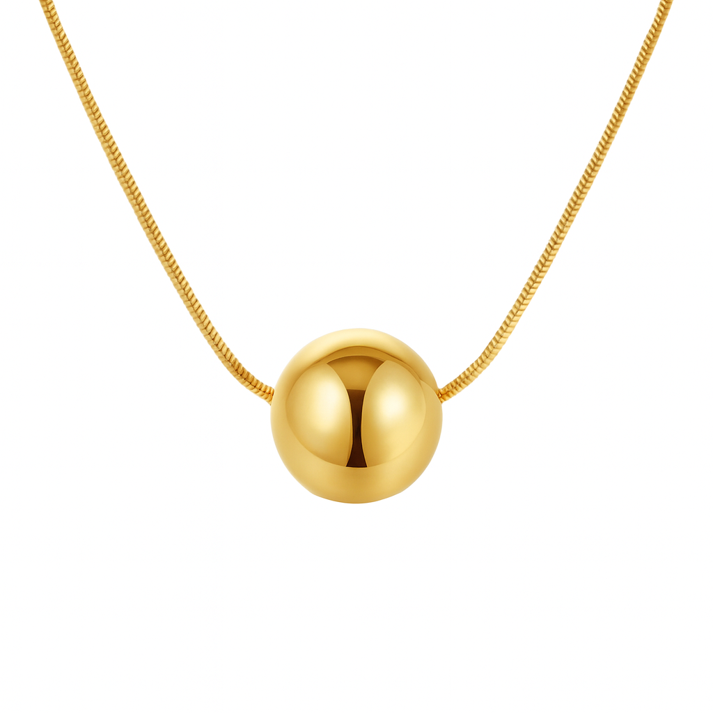 Women Gold Stainless Steel Bead Decor Necklace