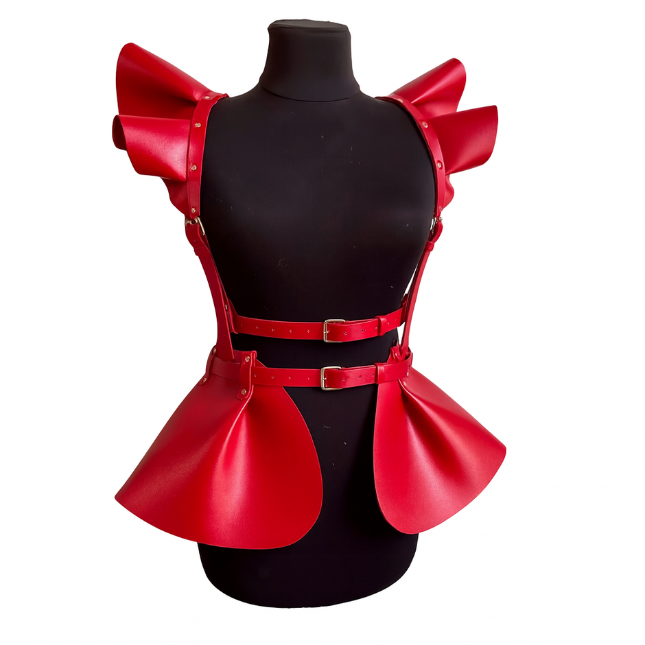 Women Fashion Leather Body Harness Belt Skirt With Ruffle
