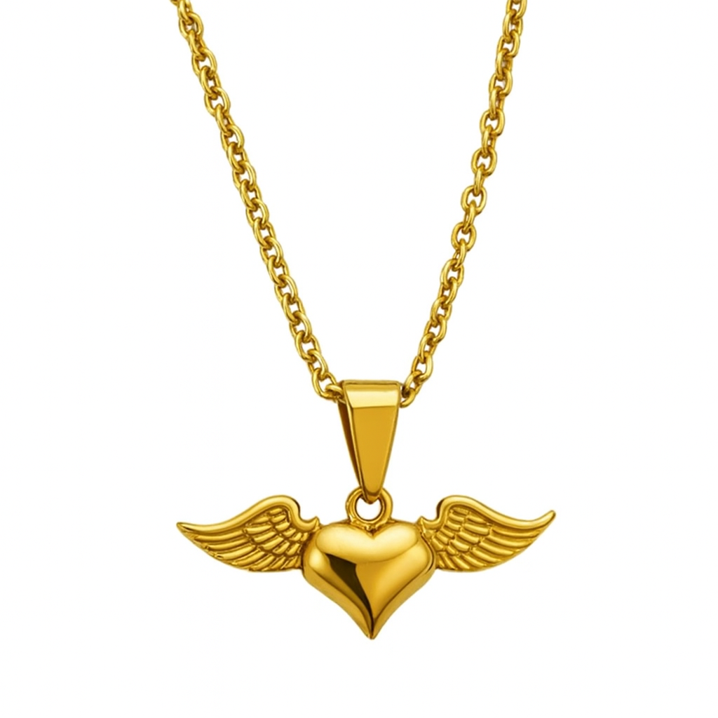 Stainless Steel Wing Heart Women Necklace