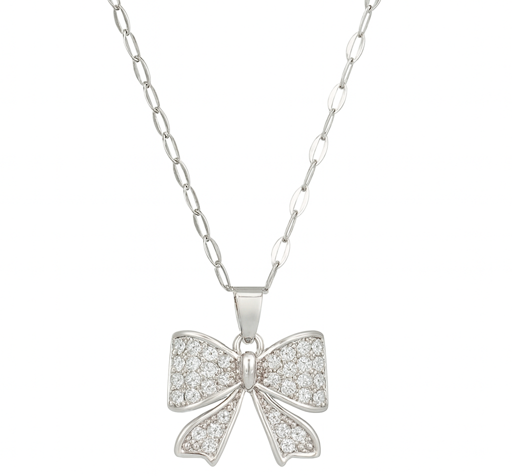 Full Rhinestone Bowknot Stainless Steel Women's Pendant Necklace