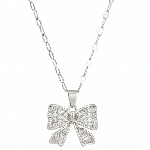 Full Rhinestone Bowknot Stainless Steel Women's Pendant Necklace