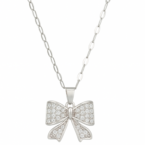 Full Rhinestone Bowknot Stainless Steel Women's Pendant Necklace