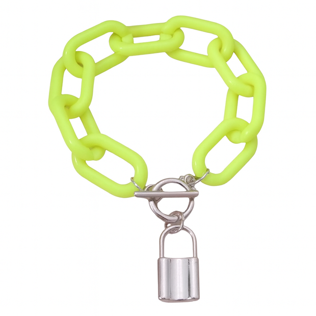 Women Yellow Acrylic Chain Lock Pendant Bracelet