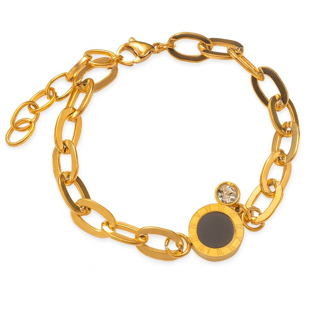 Stainless Steel Waterproof Non-Fading Roman Numeral Rhinestone Bracelet