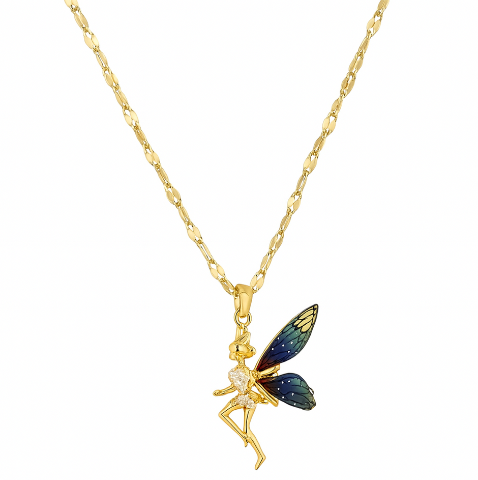 Women Stainless Steel Rhinestone Angel Wings Luxury Necklace