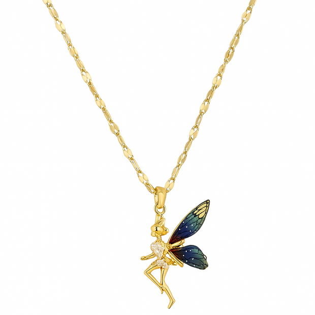 Women Stainless Steel Rhinestone Angel Wings Luxury Necklace