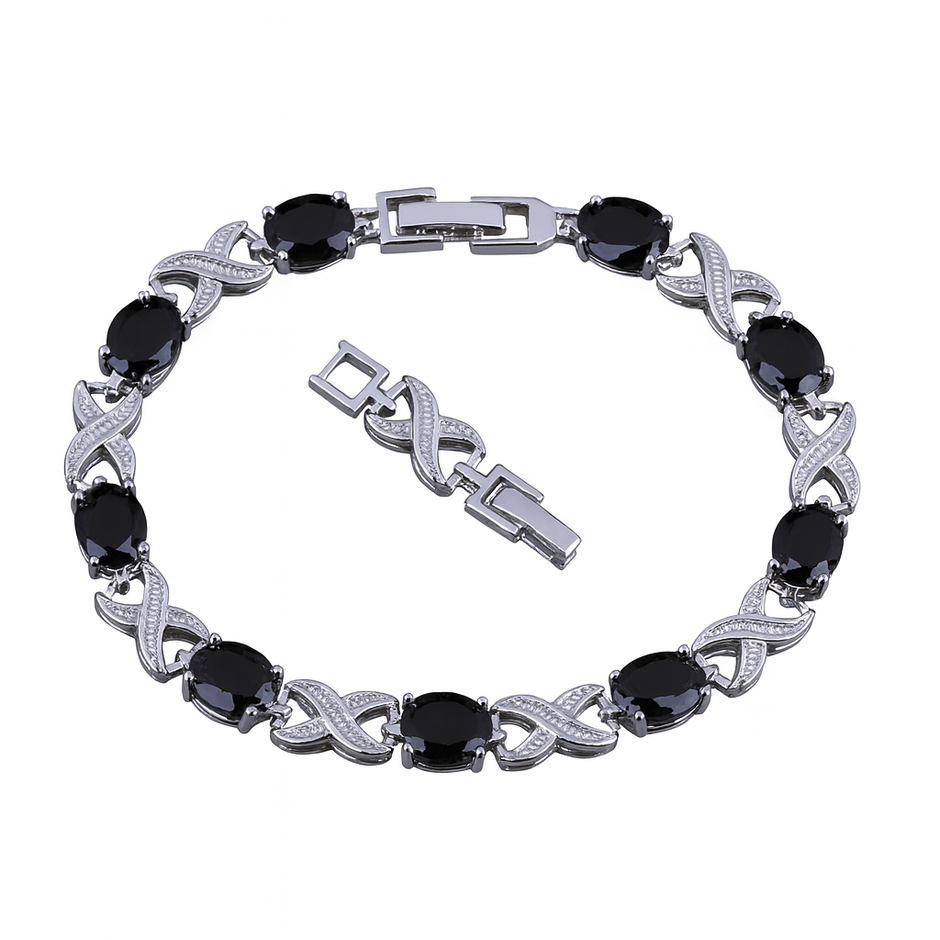 Women Oval Black Cubic Zirconia Bracelet
