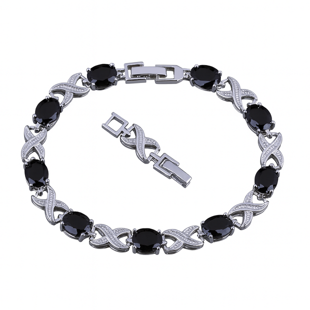 Women Oval Black Cubic Zirconia Bracelet