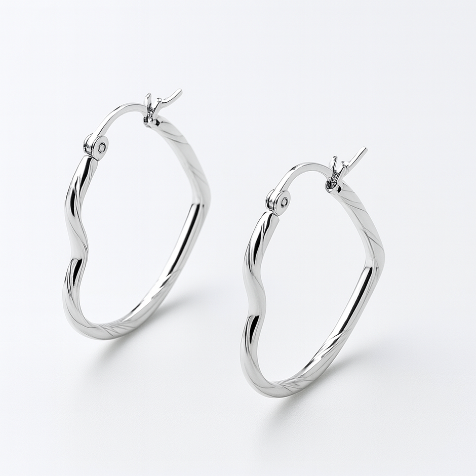 Stainless Steel Hoop Heart Shape Silver Earring