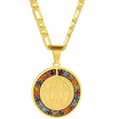 Unisex Colorful Crystal Saint Benedict Stainless Steel Medal Necklace