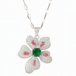 Women Rhinestone Stainless Steel Flower Pendant Necklace