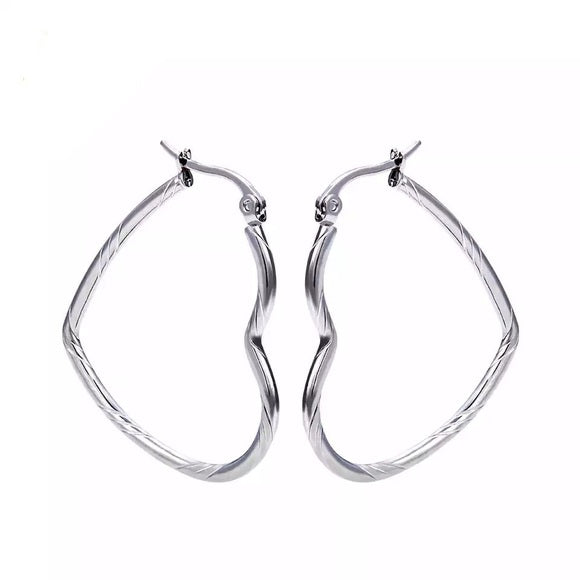 Stainless Steel Hoop Heart Shape Silver Earring