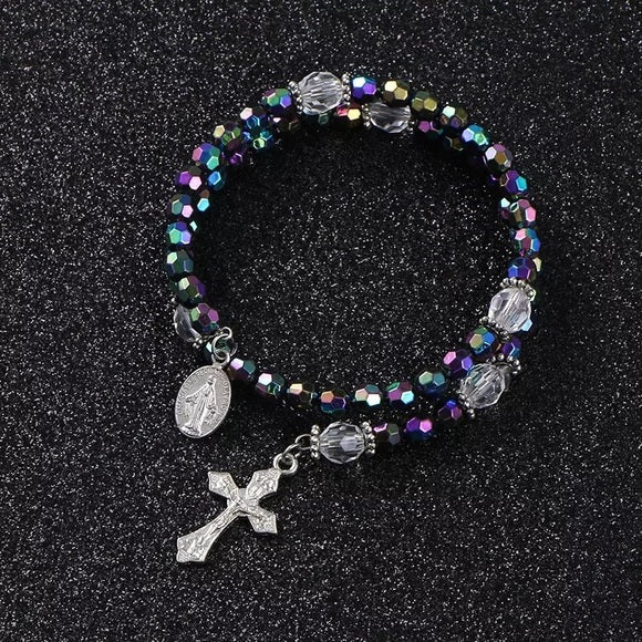 6mm Acrylic Beads Cross Pendant Bracelet