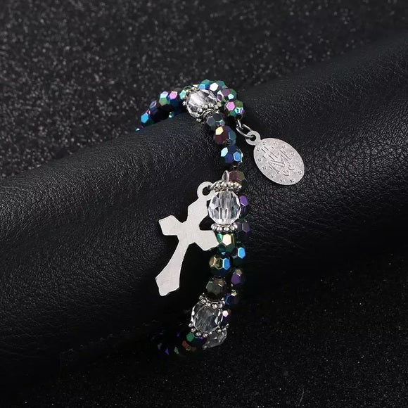6mm Acrylic Beads Cross Pendant Bracelet