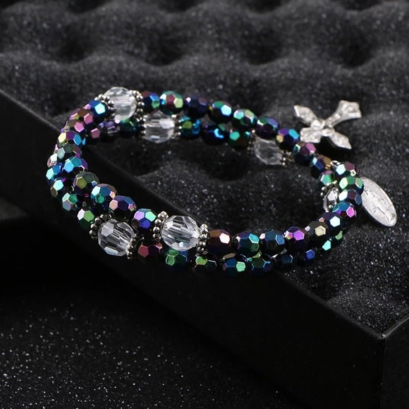 6mm Acrylic Beads Cross Pendant Bracelet