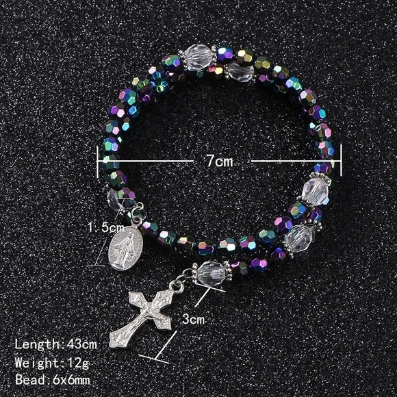 6mm Acrylic Beads Cross Pendant Bracelet