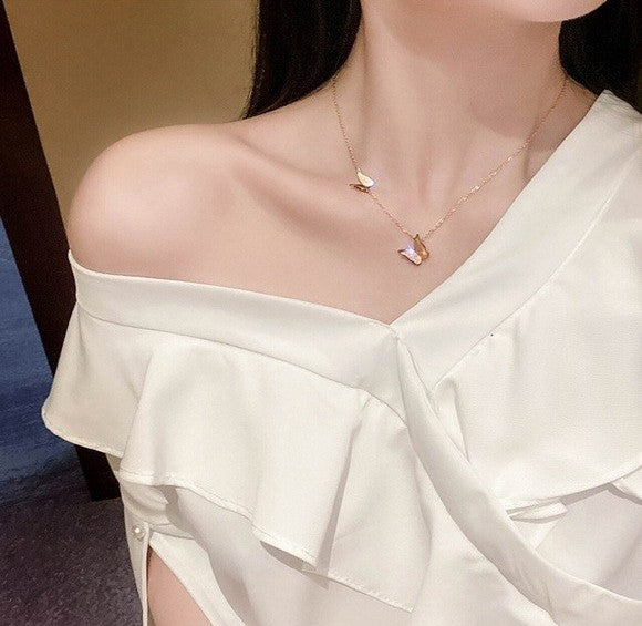 Women Stainless Steel Butterfly Pendant Necklace