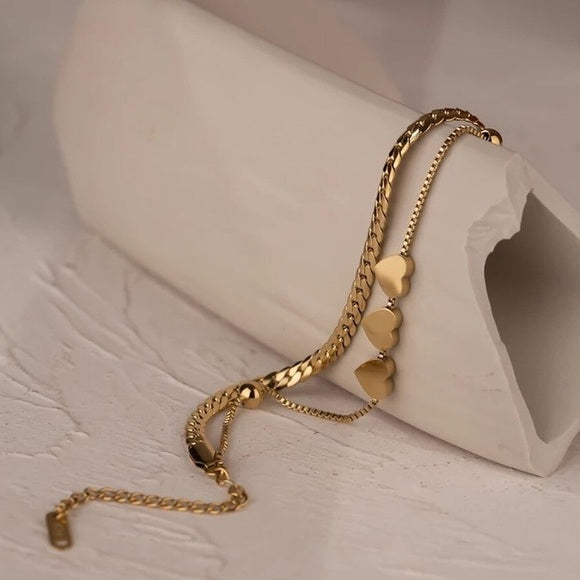 Women Charm Heart Round Pendant Bracelet