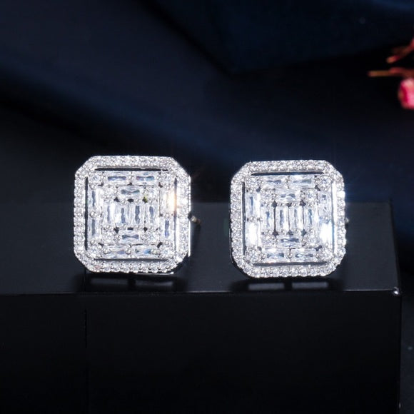 925 Silver Plated Princess Cut White Zirconia Earring