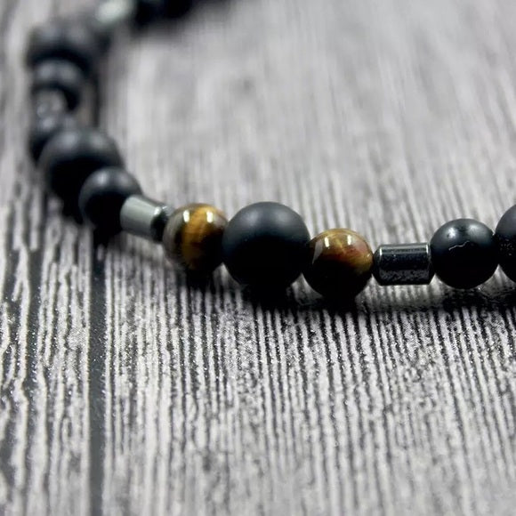 Unisex Classic Vintage Matt Black Stone Necklace