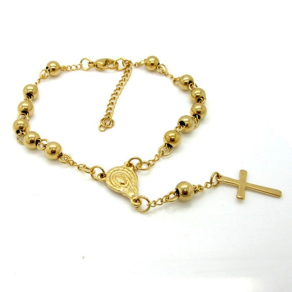Stainless Steel Cross Pendant Bead Bracelet