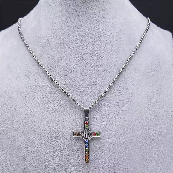 Stainless Steel Crystal Cross Pendant Necklace
