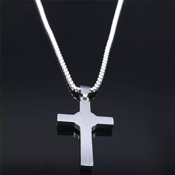 Stainless Steel Crystal Cross Pendant Necklace