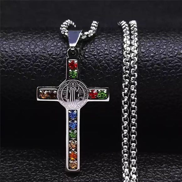 Stainless Steel Crystal Cross Pendant Necklace