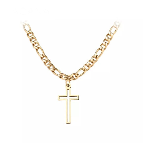 Stainless Steel Hollow Out Cross Pendant Necklace
