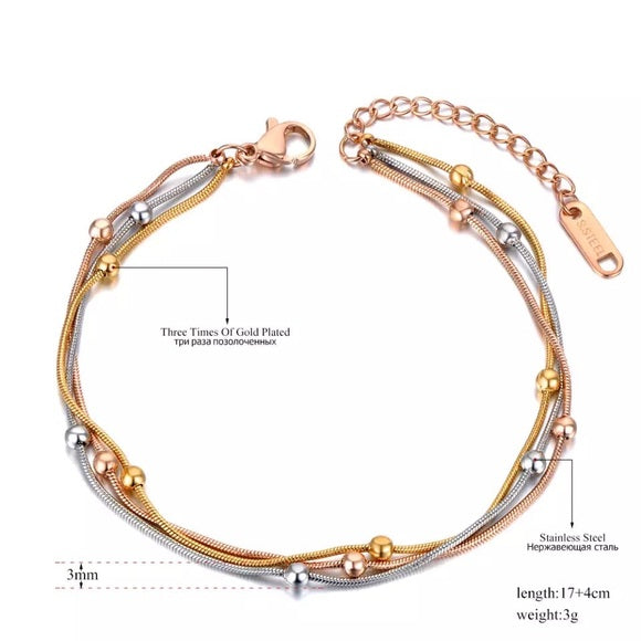 Stainless Steel 3 Layer Beaded Bohemia Bracelet