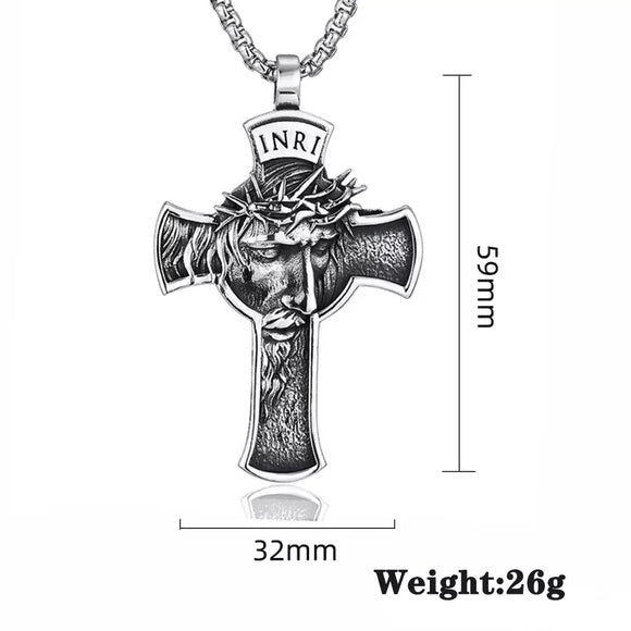 Vintage Stainless Steel Jesus Cross Pendant Necklace