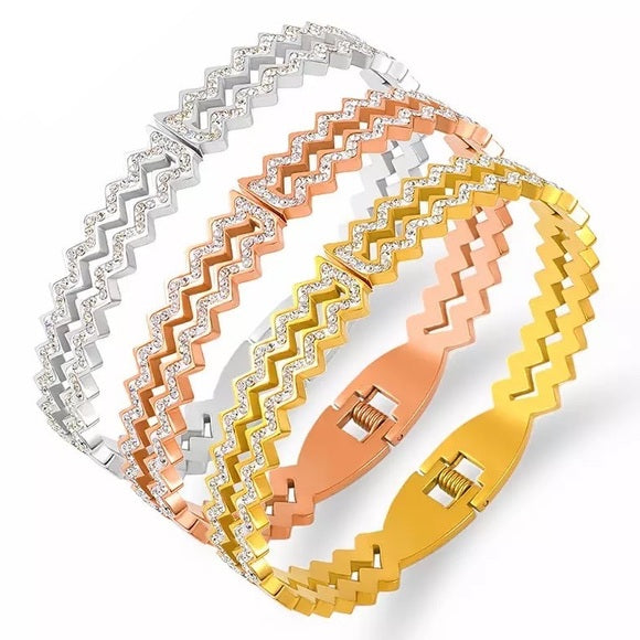 Women Full Zirconia Stainless Steel Hollow Bracelet