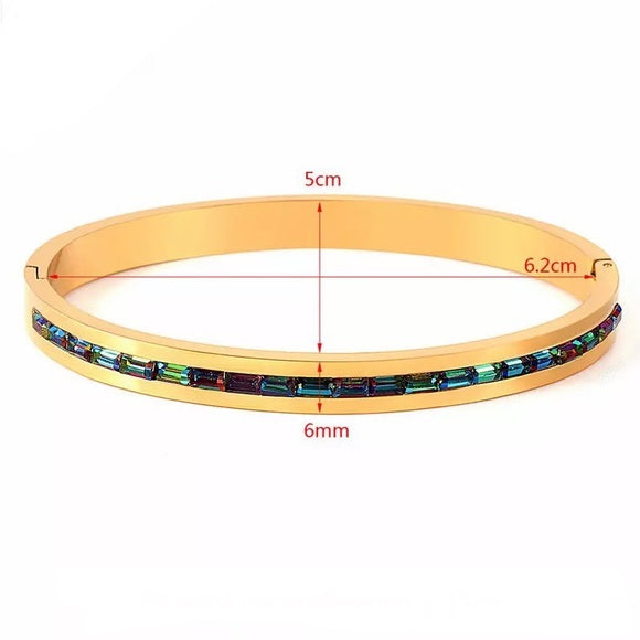 Women Colorful Crystal Row Bangle Stainless Bracelet