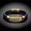 Men Vintage Style Leather Stainless Steel Bracelet