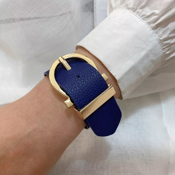 Punk Style Adjustable Wide Blue PU Leather Bracelet