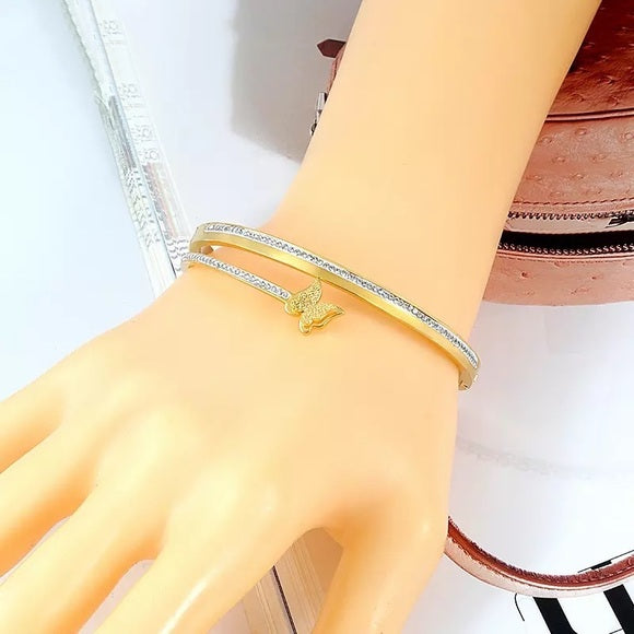 Women Stainless Steel Butterfly Bangle Bracelet