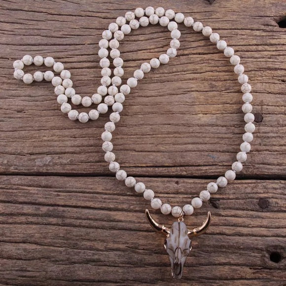 Unisex Fashion Bohemian Long Skull Pendant Necklace