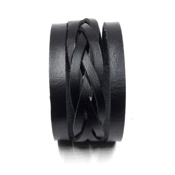 Men Black Leather Wide Bracelet