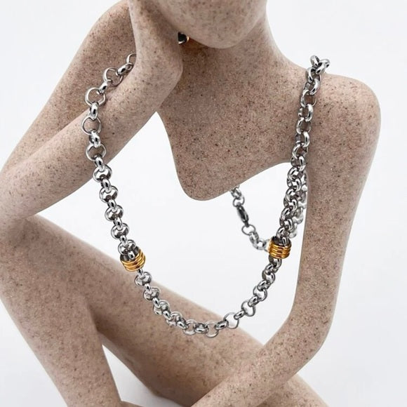 Two Tone Stainless Steel Chain Necklace