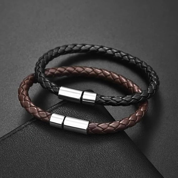 Unisex Magnetic Buckle Leather Bracelet