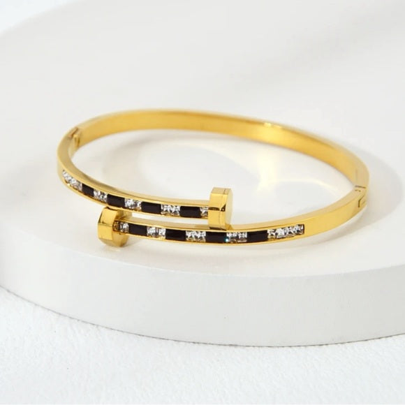 Women Stainless Steel Fashionable Black Stripe Nail Cuff Bracelet