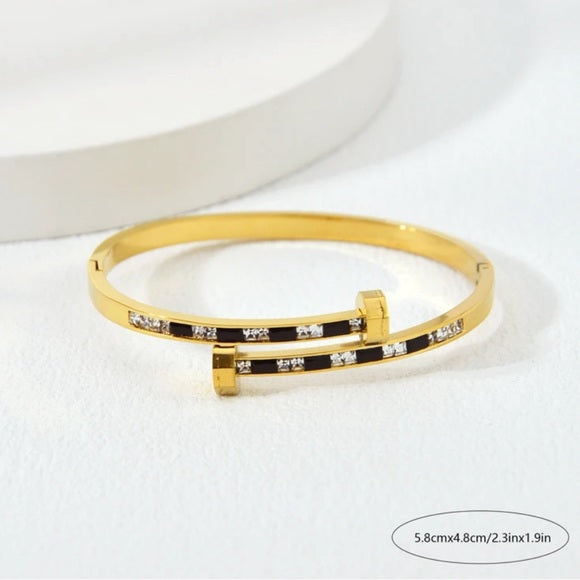 Women Stainless Steel Fashionable Black Stripe Nail Cuff Bracelet