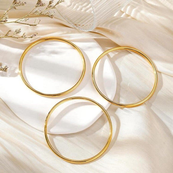 Women 3Pcs/Set Stainless Steel Solid Bangle Bracelet