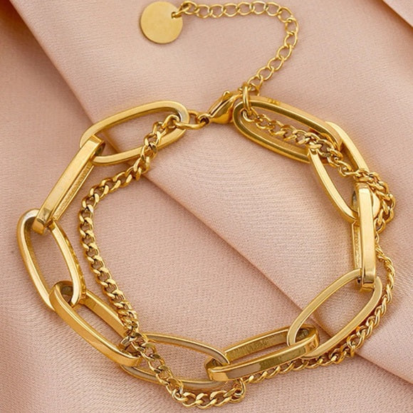 Women Stainless Steel Double Layer Chain Bracelet