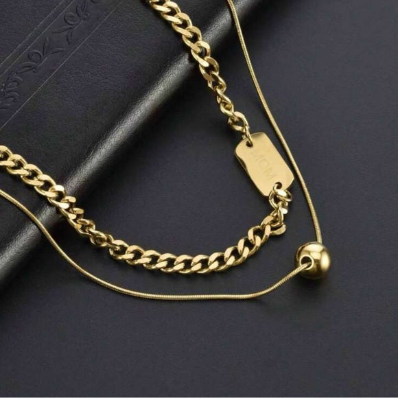 Women Stainless Steel Double Layer Necklace