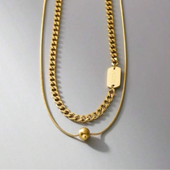 Women Stainless Steel Double Layer Necklace