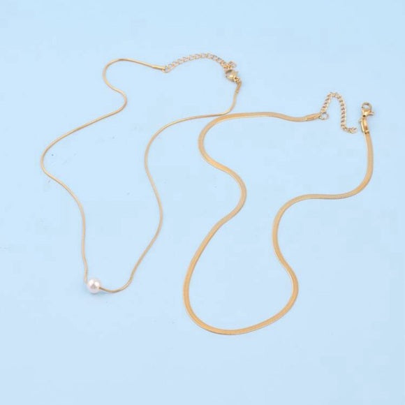 2pcs/Set Fashion Faux Pearl Decor Gold Chain Necklace For Women