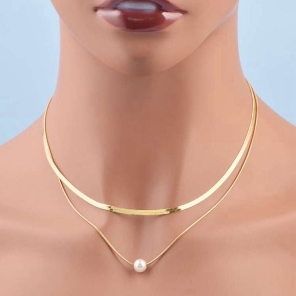 2pcs/Set Fashion Faux Pearl Decor Gold Chain Necklace For Women